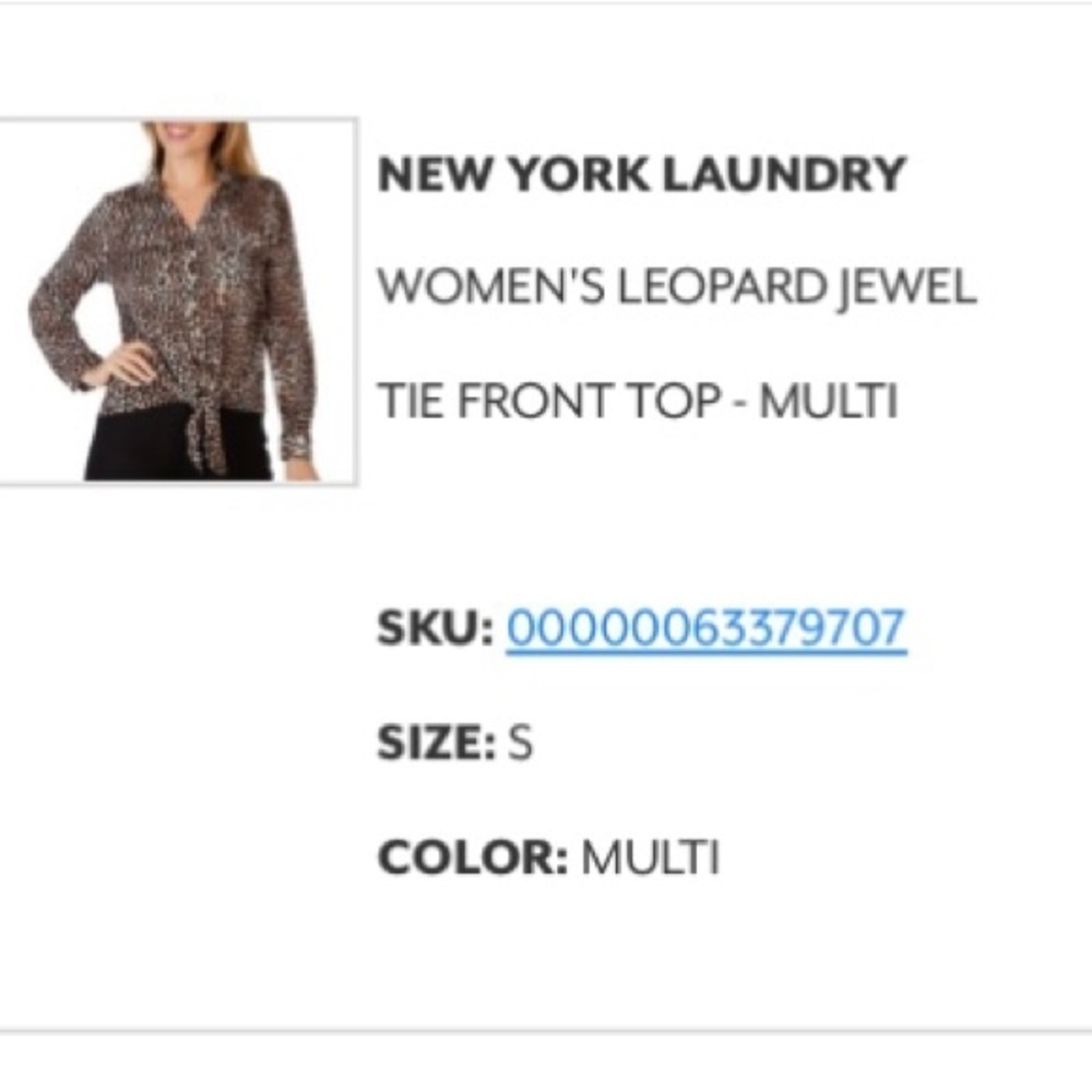 WOMEN'S LEOPARD JEWEL
TIE FRONT TOP - Small - Picture 4 of 4